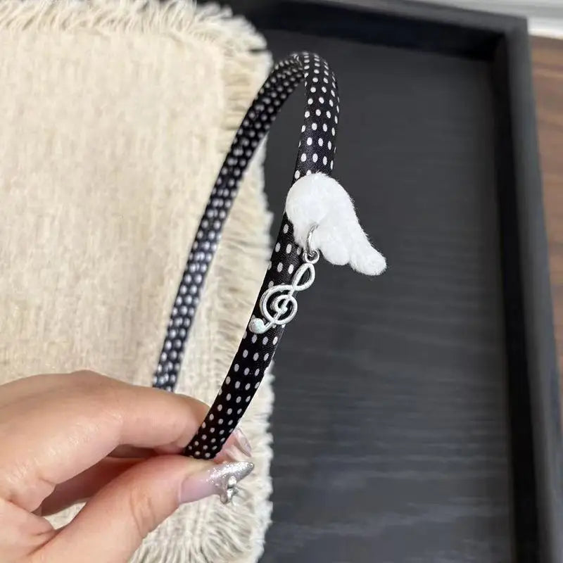 Polka Dot Music Note Headband – Kawaii Plush Wing Hairband Decorative Headband Qst A1