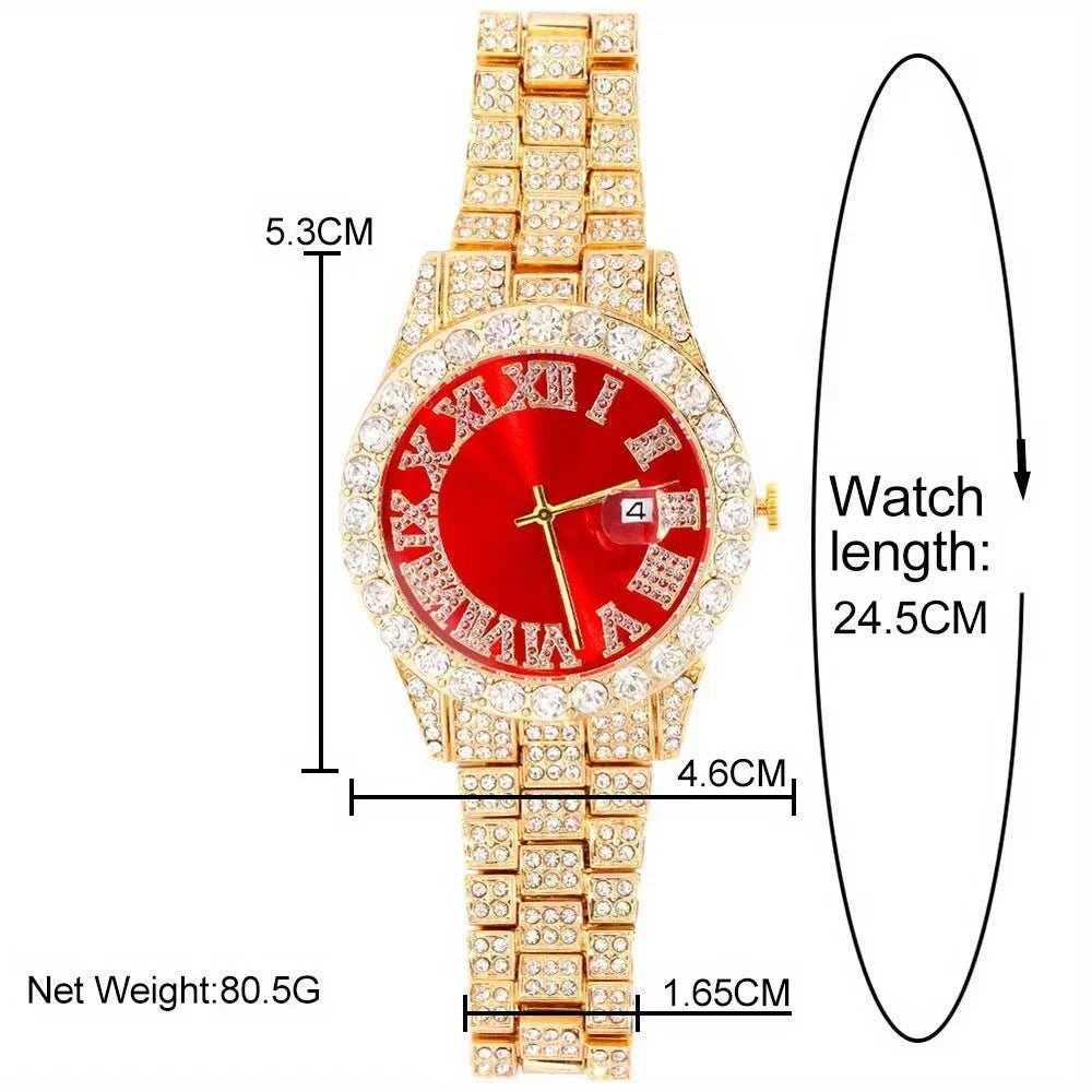 Rhinestone Hip Hop Cuban Chain Wrist Watch Set – 6 Colors Hip Hop Watch Set Qme