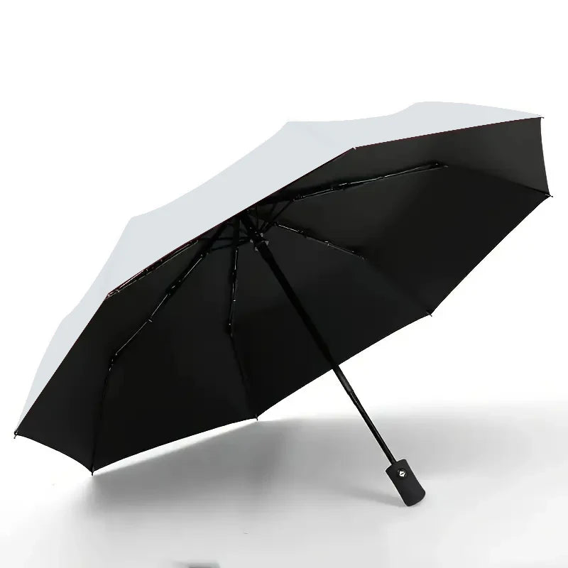8-Rib Auto Folding Umbrella One-Touch Open/Close – Unisex Folding Umbrella Qst WHITE 8K Iron