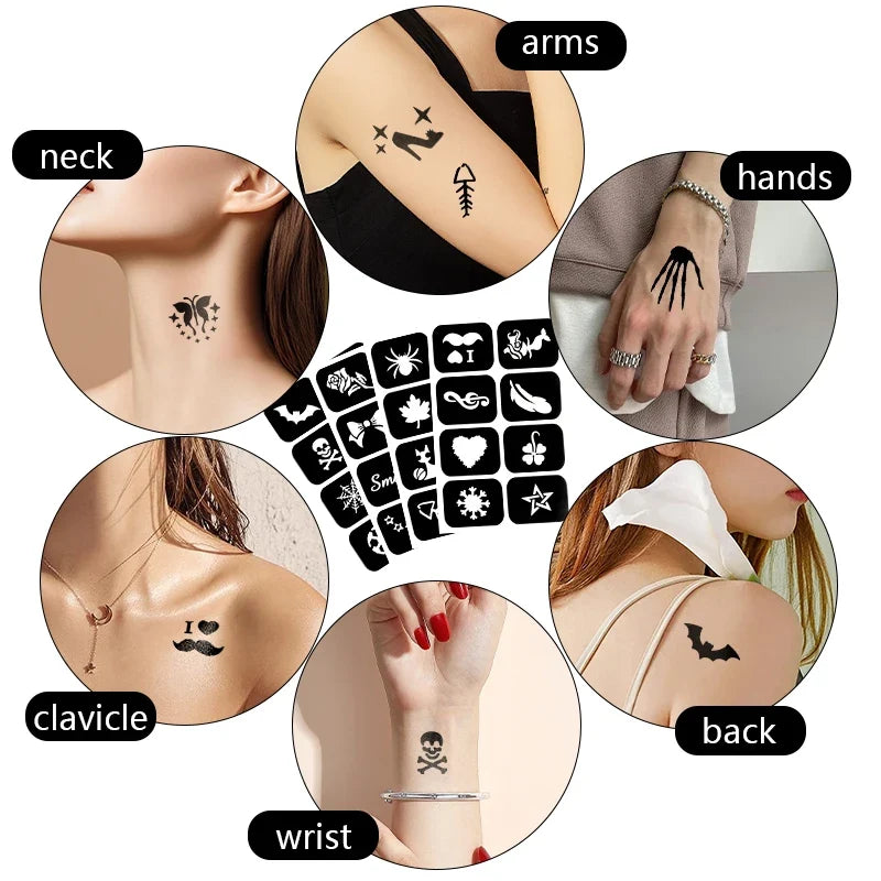 Reusable Temporary Tattoo Kit – Body Glue, Stencils & Glitter Body Art Kit Qme