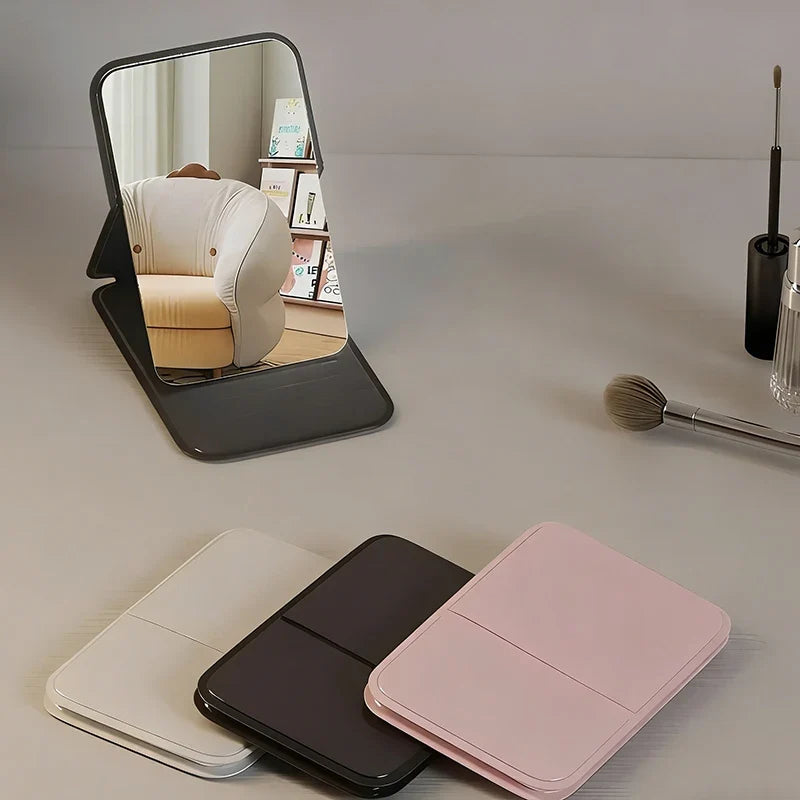 Foldable Makeup Mirror – Portable Handheld & Desktop PU Leather Foldable Makeup Mirror Qme