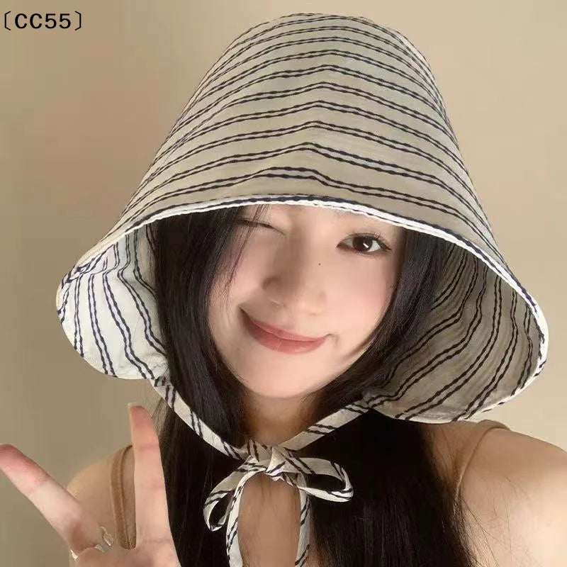 Women's Foldable Wide-Brim Bucket Hat – Striped Panama Sun Hat Bucket Sun Hat Qst