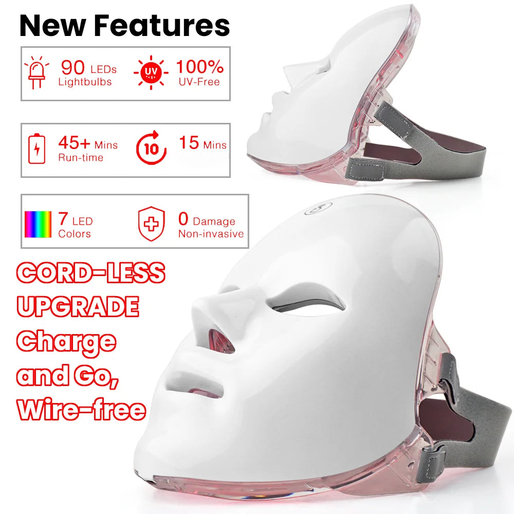 VIMYSHOW 7-Color LED Facial Mask – Rechargeable Skin Care LED Facial Mask Qst
