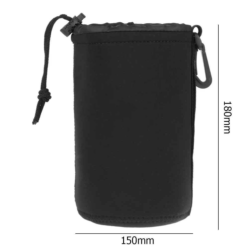 Water-Resistant Camera Lens Case Drawstring Pouch – 8 Colors Camera Lens Pouch Qme L Black