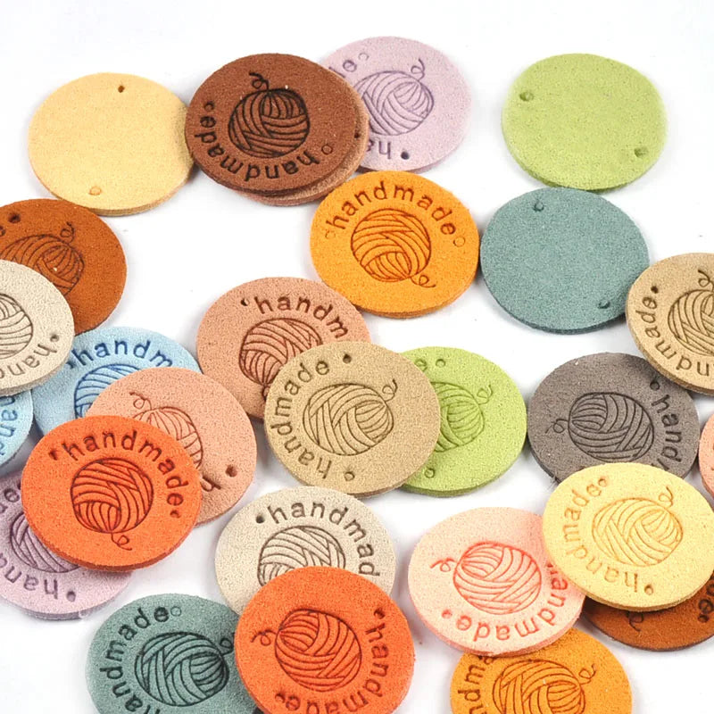 PU Leather Round Embossed Labels for Bags & Garments – 20pcs Leather Craft Labels Qme