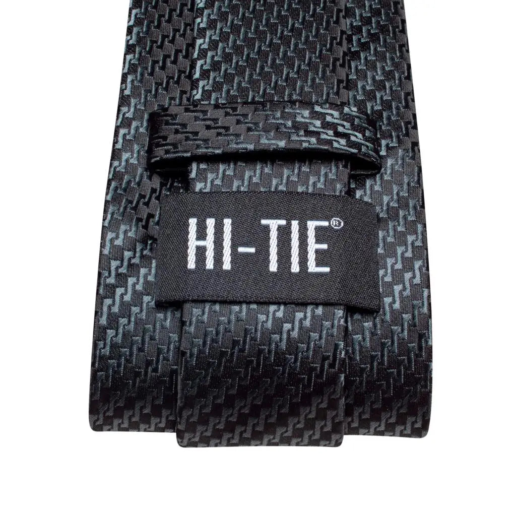 Hi-Tie Smoke Grey Necktie Pocket Square & Cufflinks Set Necktie Gift Set Qme