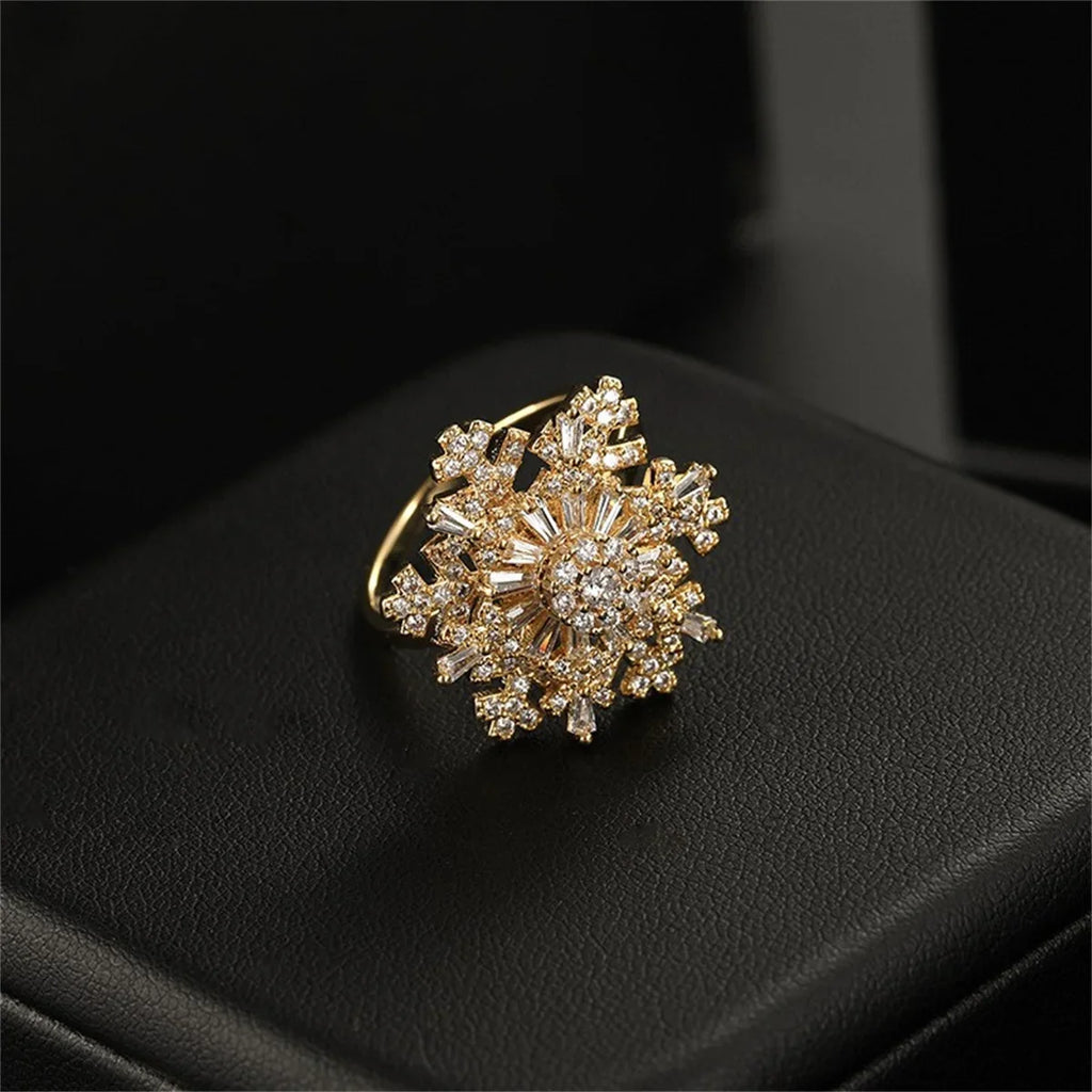 Crystal Snowflake Spinner Ring for Women – Adjustable Zircon Spinner Fashion Ring Qme jin resizable