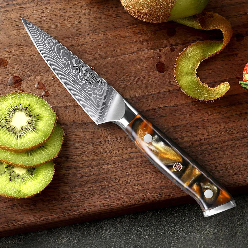 DASHWAY 3.5" Damascus Steel Paring Knife – VG10 Core Damascus Paring Knife Qst
