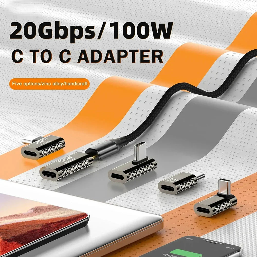 USB-C 100W 20Gbps OTG Adapter 90° Fast Charge Converter USB-C OTG Adapter Qme