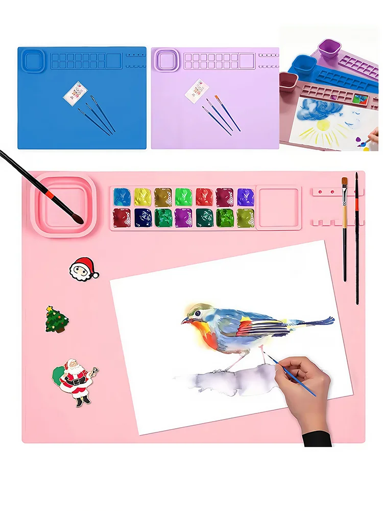 Silicone Painting Mat & Brush Holder Pad – Washable Art Mat Silicone Art Mat Qme
