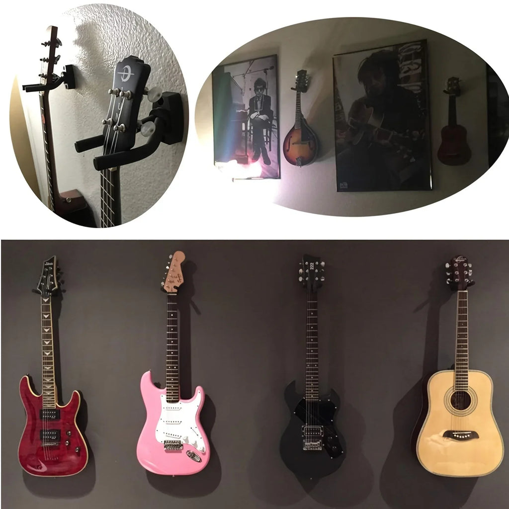 Black Metal Guitar Wall Hanger – Multi-Instrument Hook Set Guitar Wall Hanger Qme