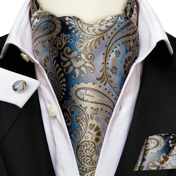 Men's Paisley Cravat Ascot Set with Cufflinks & Handkerchief