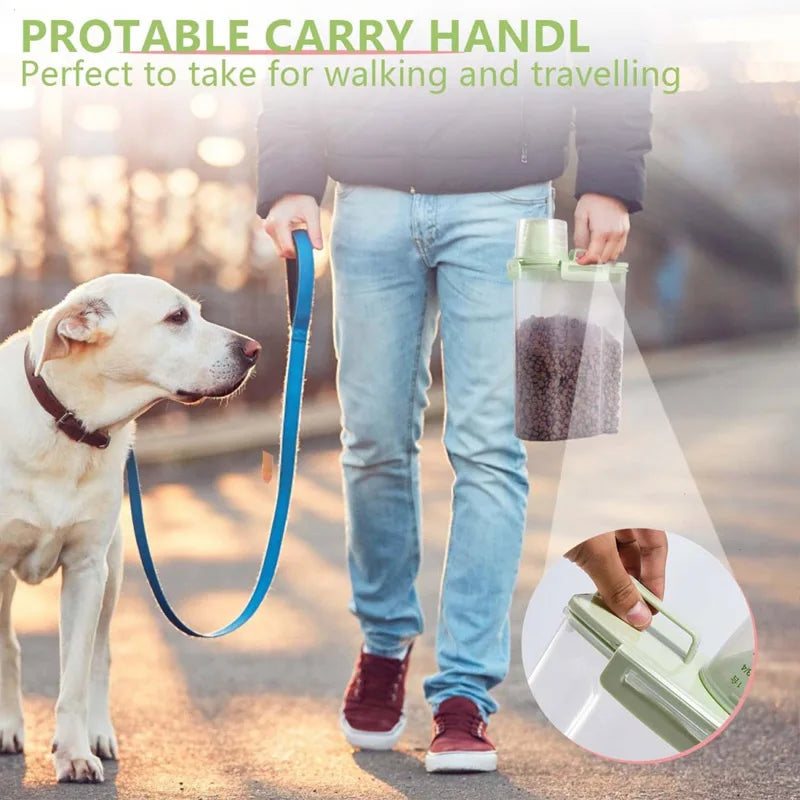 2-Liter Pet Food Storage Container with Measuring Cup – Green Pet Food Container Qme