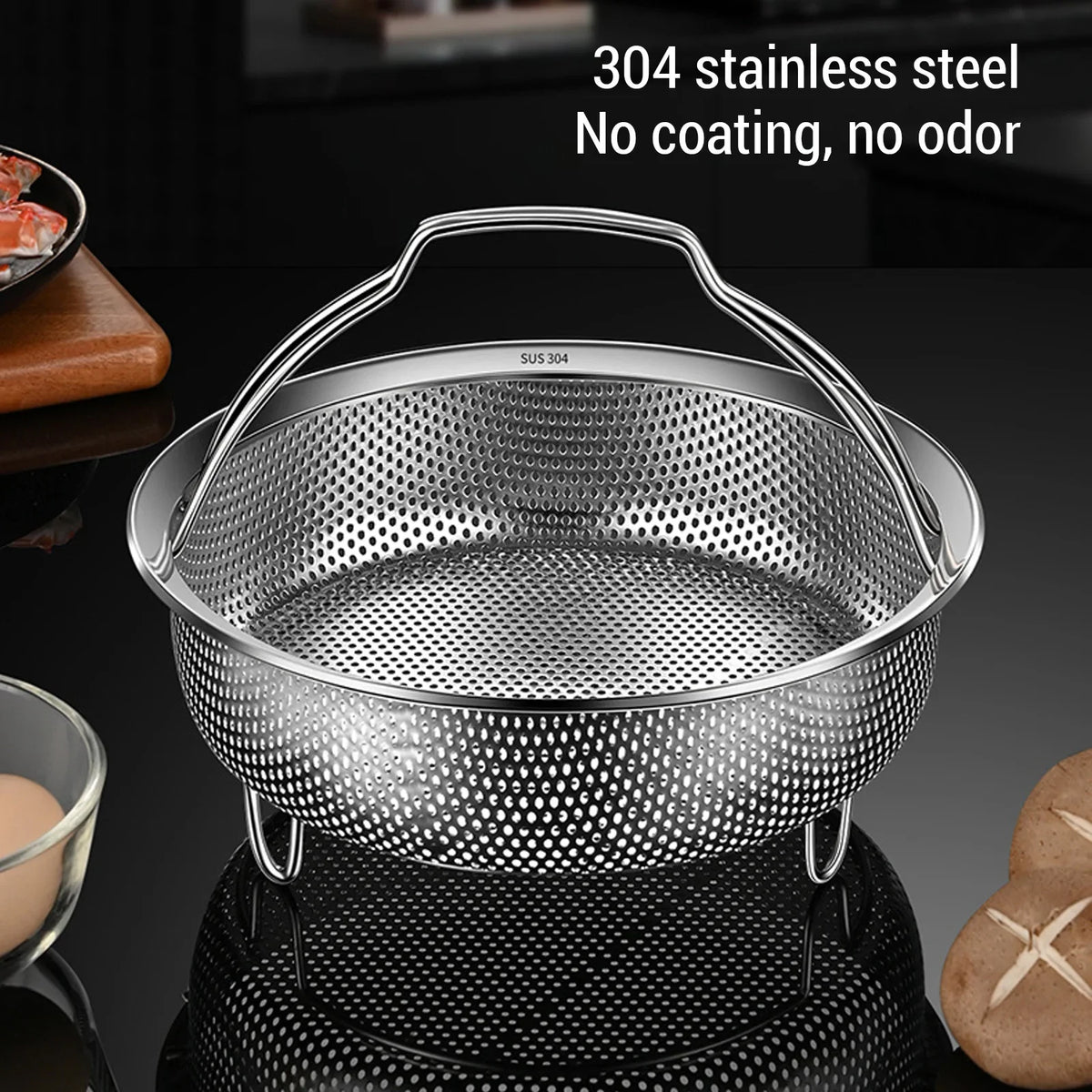 304 Stainless Steel Foldable Steam Basket & Steaming Rack Steaming Basket Qme