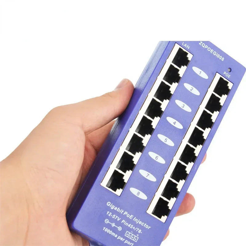 Mode B Gigabit PoE Injector Patch Panel 802.3af 8-Port 1000Mbps PoE Injector Patch Panel Qme