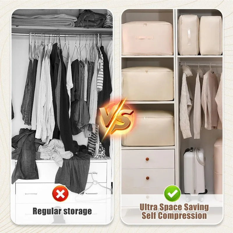 Self-Compressing Vacuum Storage Bags | Heavy Duty Space Saver Compression Storage Bag Qme