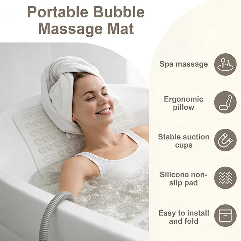 Spa Bubble Bath Mat – 300+ Jets, LED Light & Remote Control Spa Bath Mat Qst