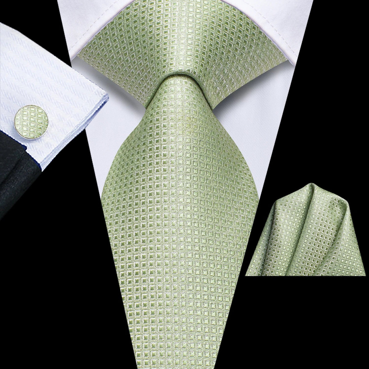 Hi-Tie Extra Long Black Dots Tie Handkerchief Cufflinks Set Tie & Cufflinks Set Qme 4019-3785