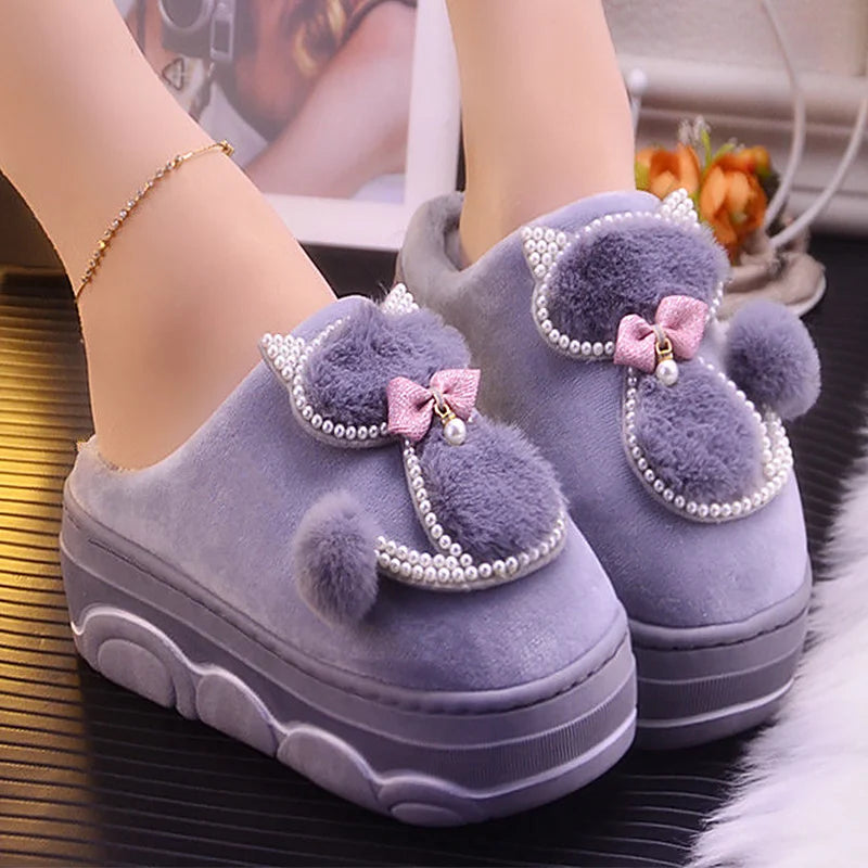 Women's Winter Plush Slippers – Crystal Rhinestone Indoor Women's Plush Slippers Qst