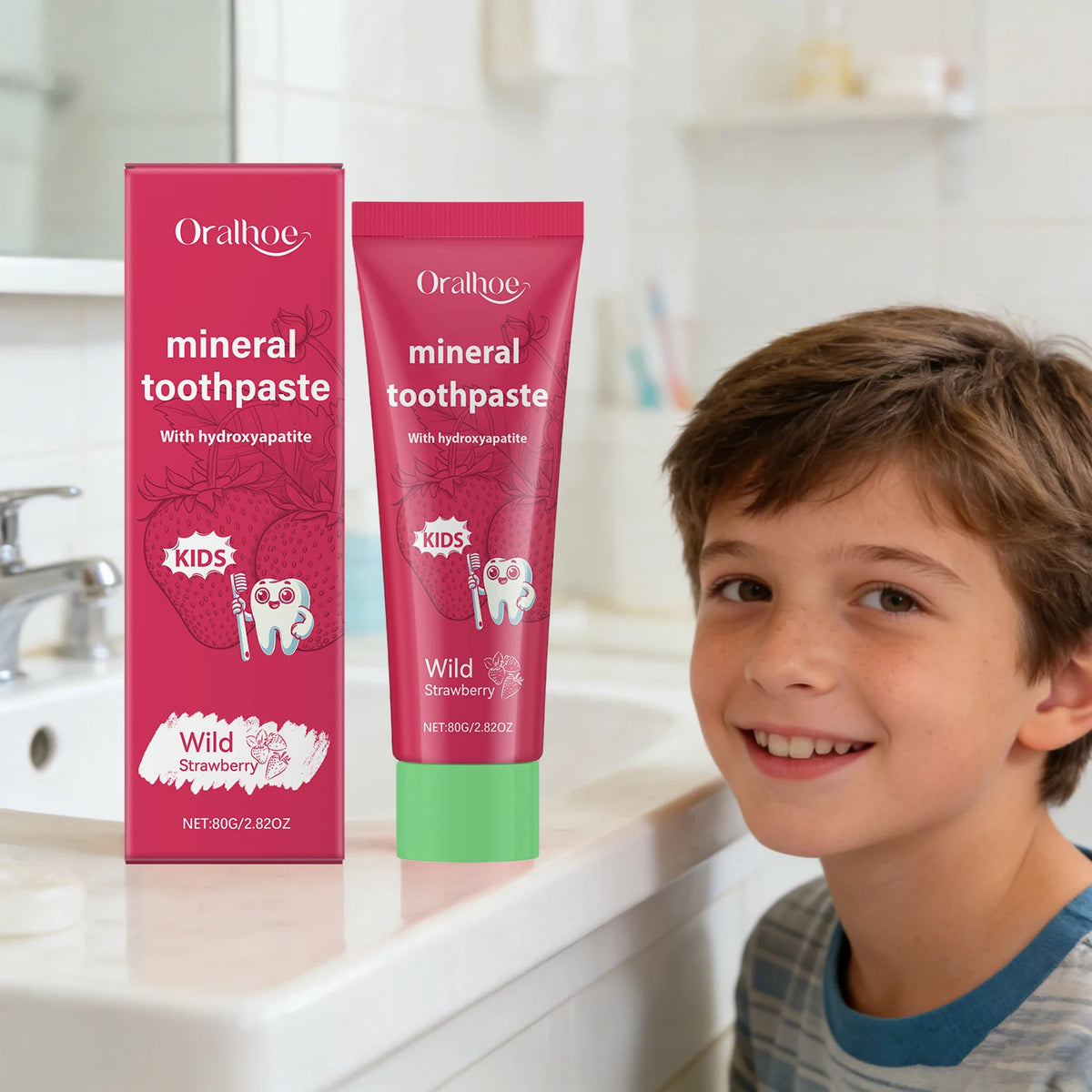 Oralhoe Strawberry Kids Toothpaste – Whitening & Enamel Care Kids Toothpaste Qst