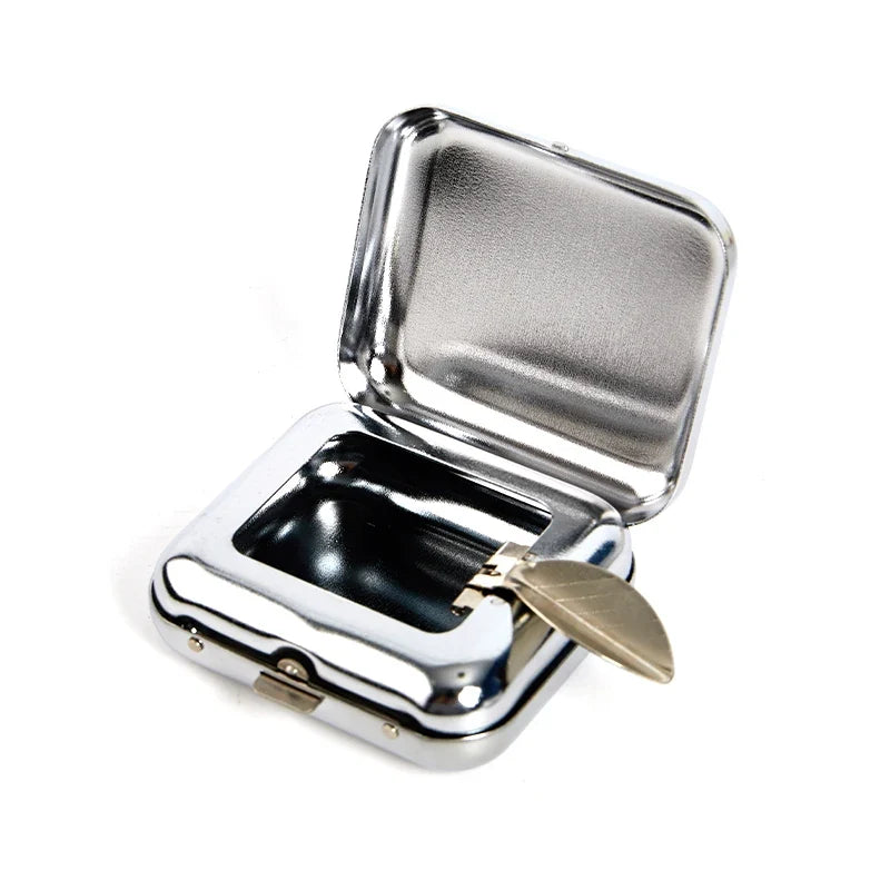 Portable Pocket Ashtray with Lid – Square Stainless Steel Portable Pocket Ashtray Qme