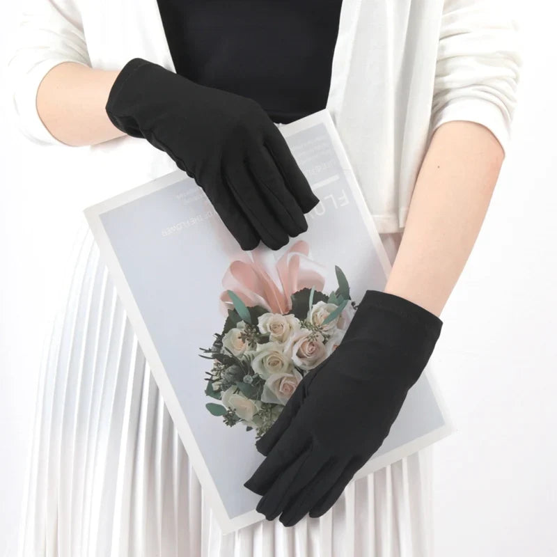 Women's Ceremonial Elastane Gloves – Elegant Solid Fashion Ceremonial Fashion Gloves Qme black
