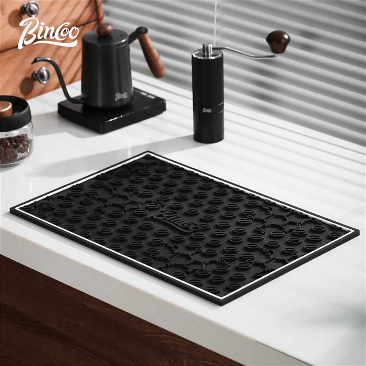 Bincoo PVC Coffee Bar Mat – Tamping & Non-Slip Drip Pad Coffee Bar Mat Qst