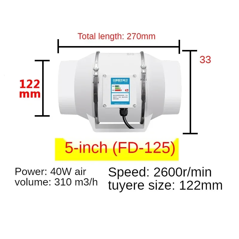 ZARTSEN Quiet Inline Duct Fan – Bathroom & Kitchen Ventilation Inline Exhaust Fan Qst purecoppermotor5inch AU