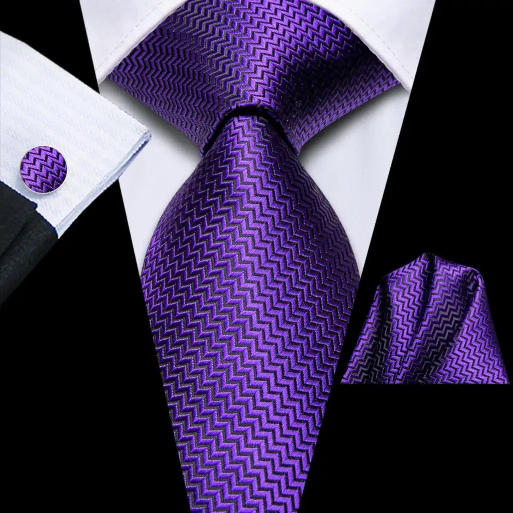 Hi-Tie Men's Silk Necktie Handkerchief & Cufflinks Set Silk Necktie Set Qme SN-3799