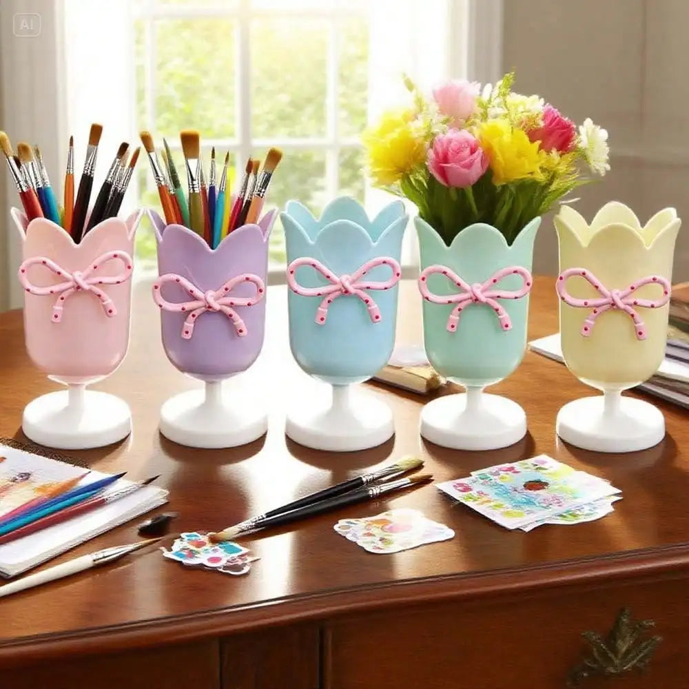 Tulip Pen Holder – Cute Desktop Storage Box & Desk Organizer Desktop Pen Holder Qme