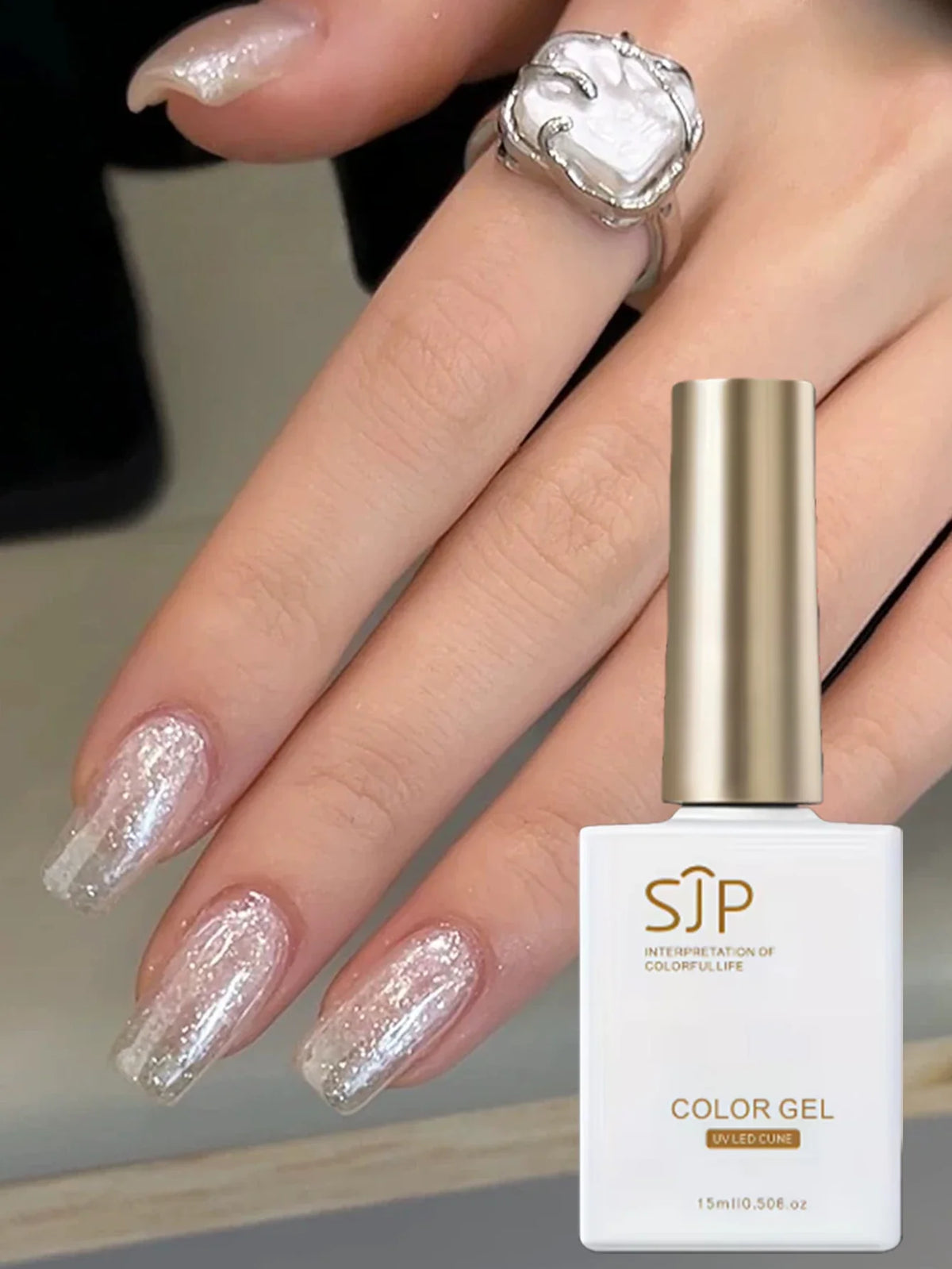 White Opal Snowflake Nail Gel UV Art DIY Powder 15ml | Qme UV Nail Art Gel Qme