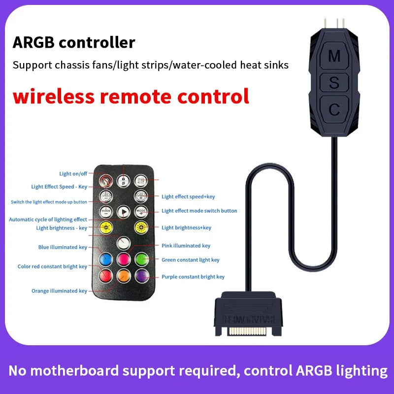 ARGB Controller 5V 3-Pin SATA Adapter for CPU Cooling Fan & LED RGB Fan Controller Qme