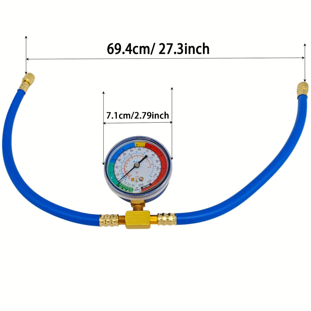 R134A Recharge Hose with Pressure Gauge & Can Tap | Qme AC Recharge Kit Qme