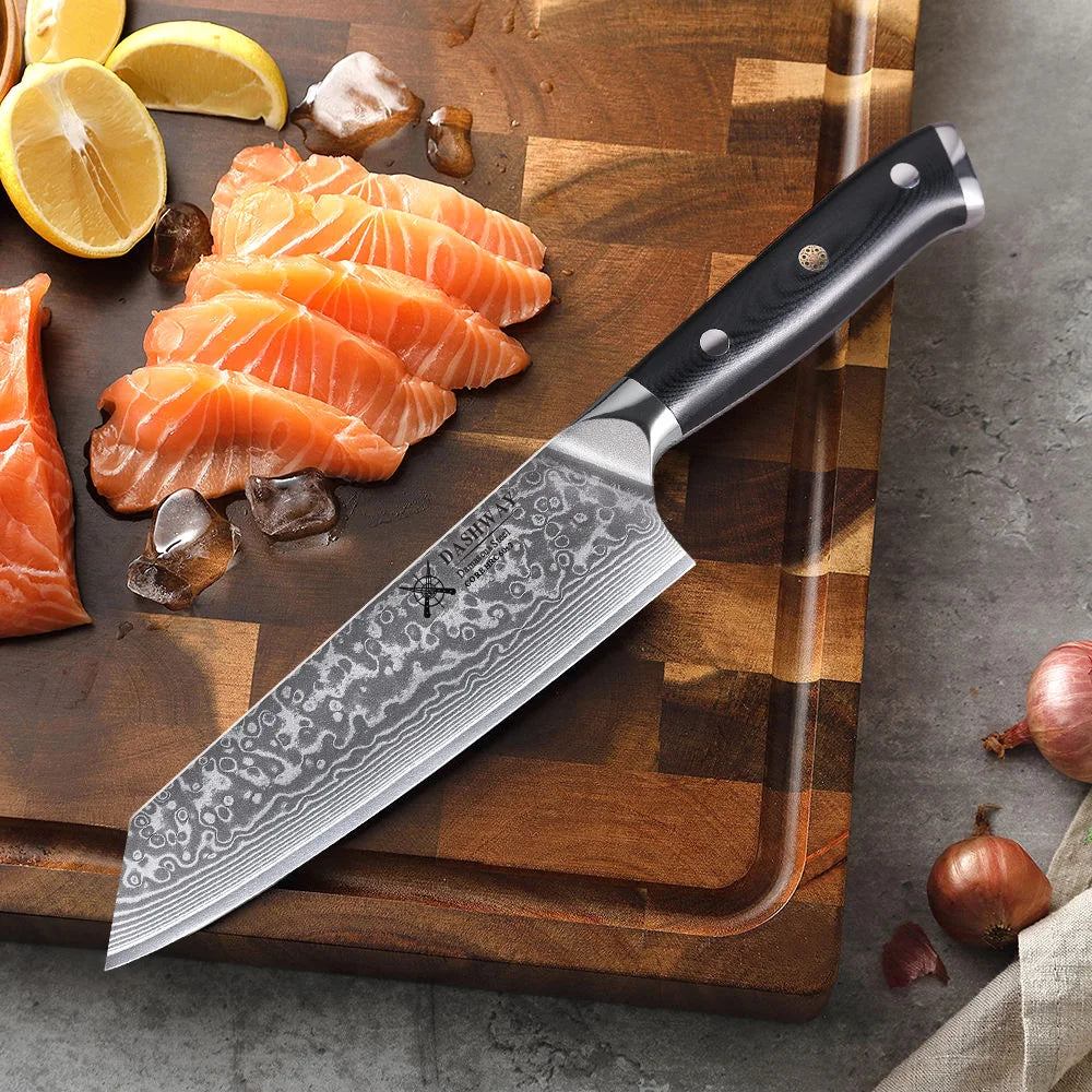 DASHWAY 6-Inch Damascus Steel Bunka Kiritsuke Chef Knife Damascus Chef Knife Qst