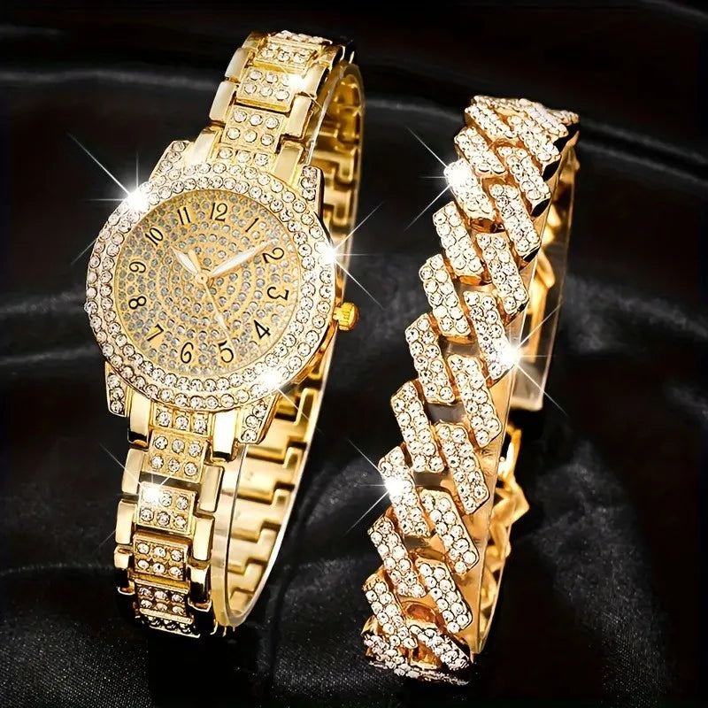 Luxury Rhinestone Women's Bracelet Watch | Arabic Dial Women's Bracelet Watch Qme