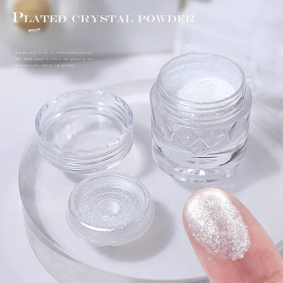 Holographic Nail Powder White Mirror Glitter Aurora Effect Nail Pigment Powder Qme
