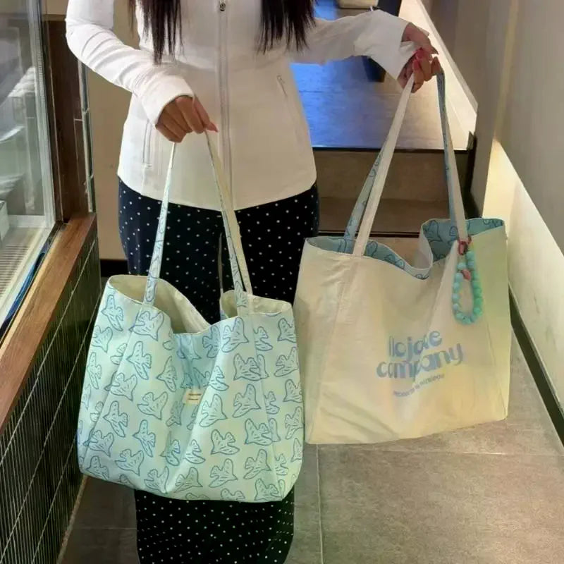 Reversible Canvas Tote Bag | Cute Pigeon Print, Large Capacity Canvas Tote Bag Qme