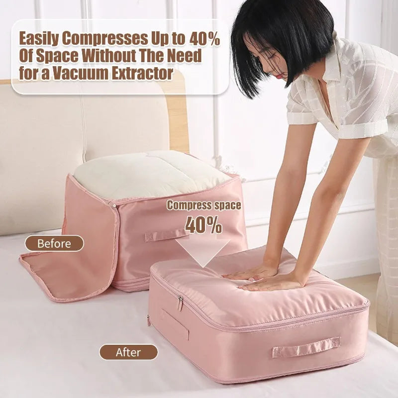 Self-Compressing Vacuum Storage Bags | Heavy Duty Space Saver Compression Storage Bag Qme