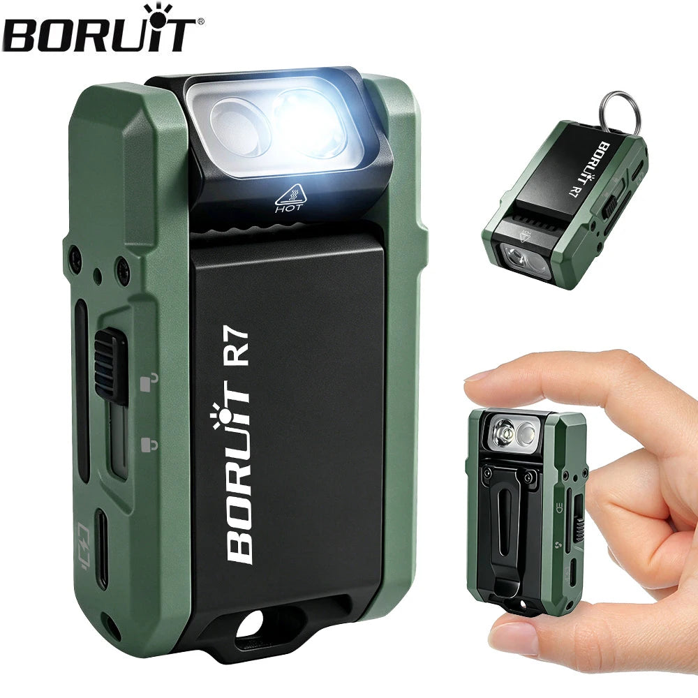 BORUiT R7 800LM RGB Keychain Flashlight – Type-C Rechargeable Keychain Flashlight Qst