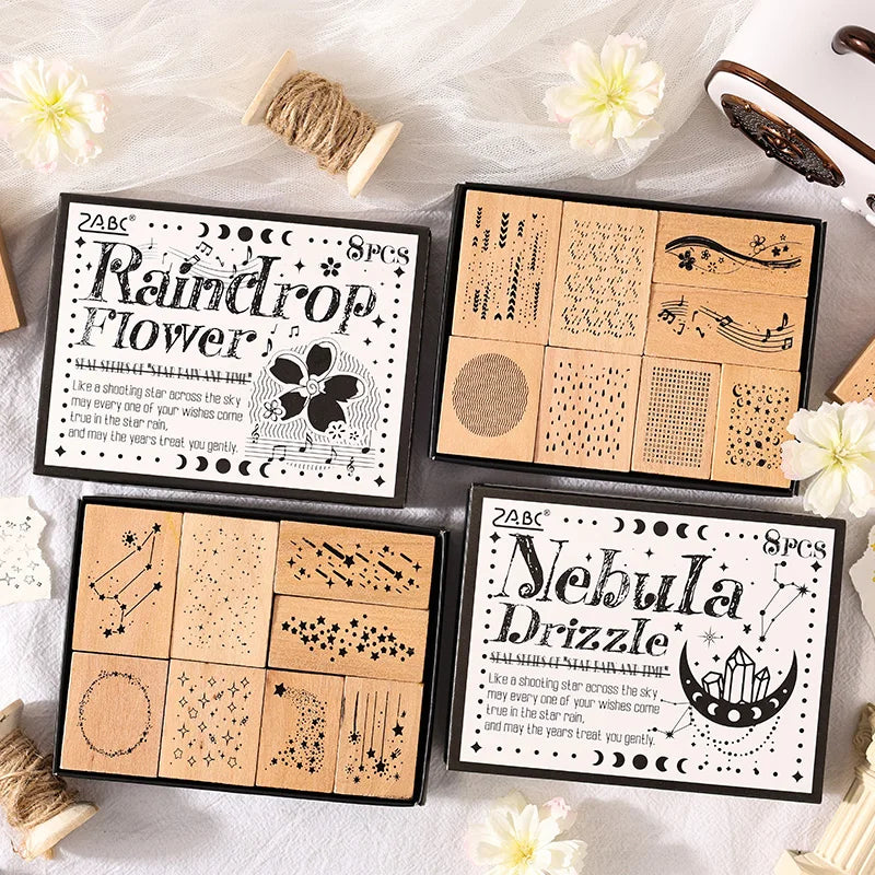 Vintage Wooden Rubber Stamps – Meteor Shower DIY Craft Set Decorative Rubber Stamp Qme