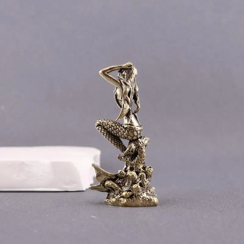 Mini Brass Mermaid Figurine – Girls' Room Decor & Gift Decorative Figurine Qme
