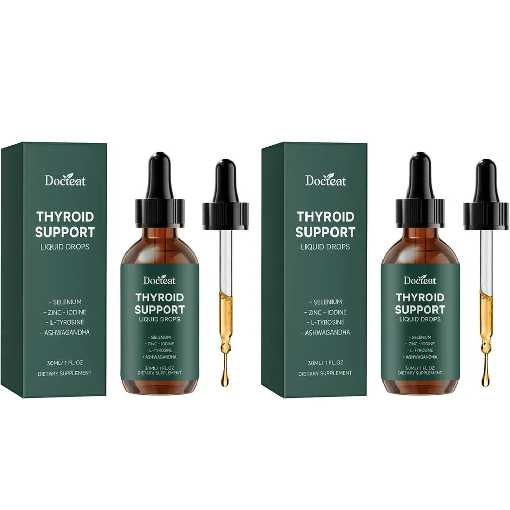 Docteat Thyroid Support Liquid Drops 30ml | Zinc Iodine Selenium Liquid Supplement Drops Qst 2 bottles 60 ml