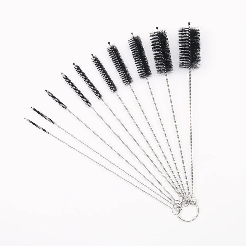 10-Piece Stainless Steel Straw & Pipe Cleaning Brush Set Cleaning Brush Set Qst 10pcs A Black