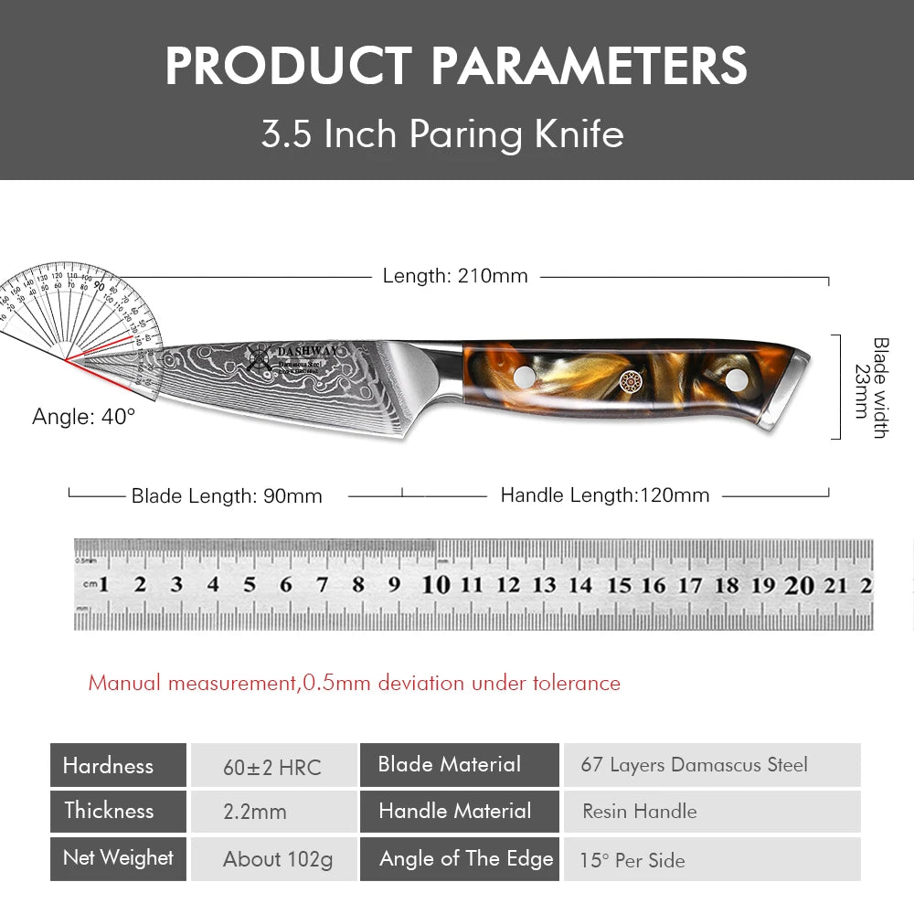 DASHWAY 3.5" Damascus Steel Paring Knife – VG10 Core Damascus Paring Knife Qst