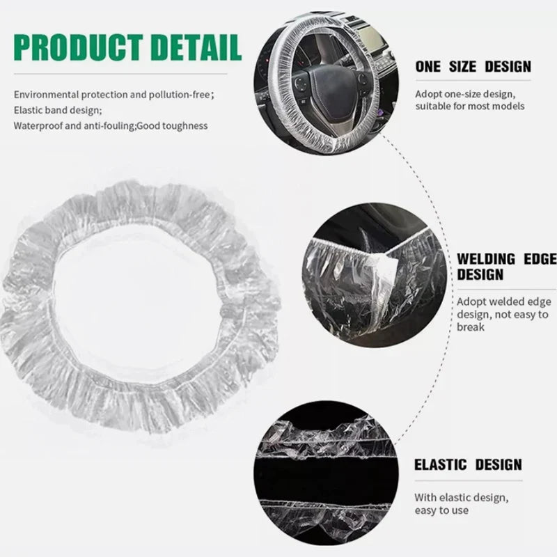 Disposable Transparent Steering Wheel & Gear Covers – 20 Pack Car Protective Cover Qme
