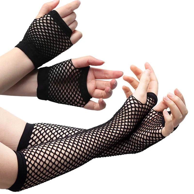 Women's Black Fishnet Fingerless Gloves 2 Pairs – Mesh Net Fishnet Fingerless Gloves Qme