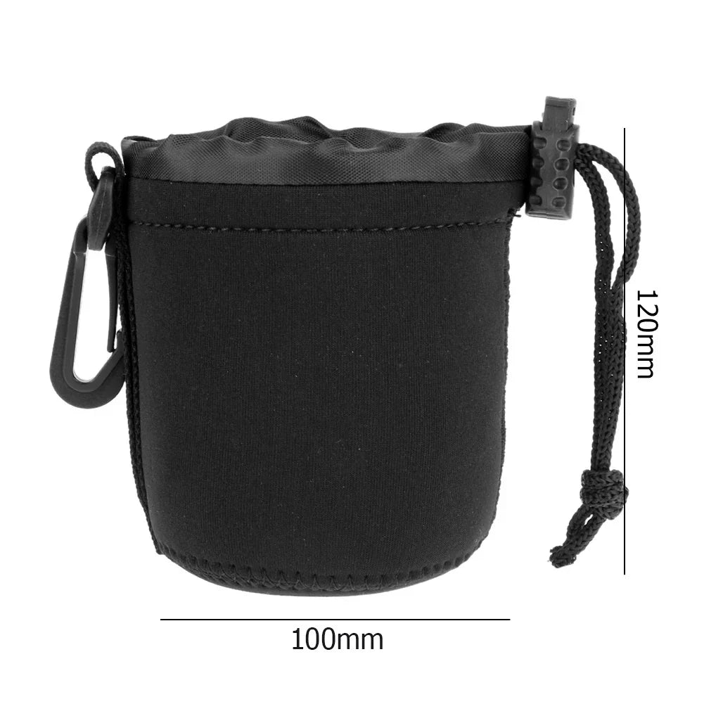 Water-Resistant Camera Lens Case Drawstring Pouch – 8 Colors Camera Lens Pouch Qme S Black