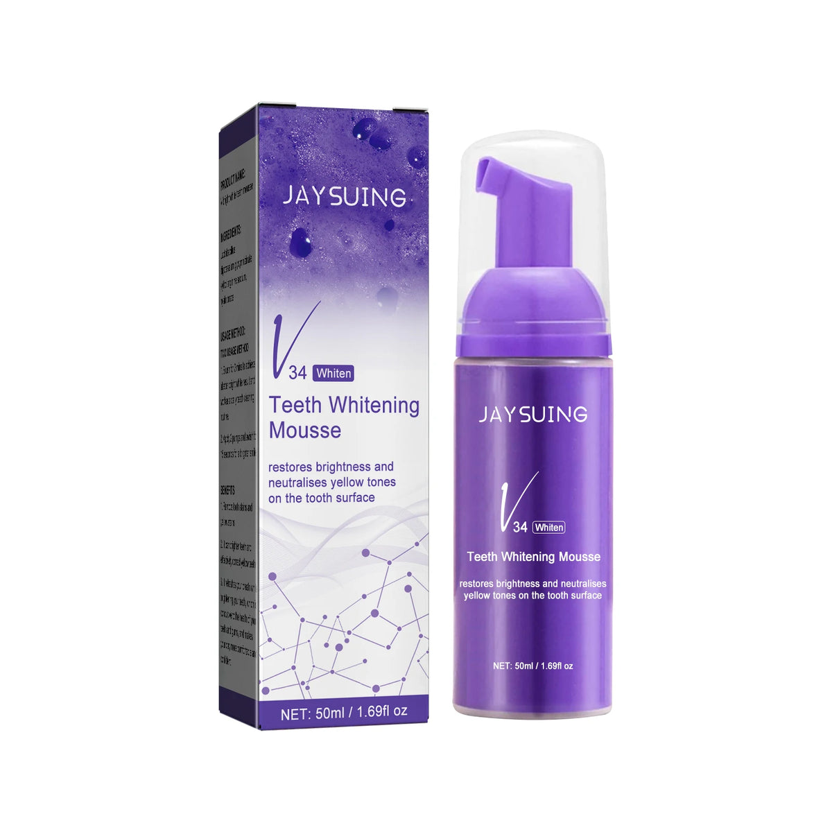 V34 Whitening Toothpaste Foam Mousse – Stain Removal & Fresh Breath Whitening Toothpaste Mousse Qst 50ml boxed