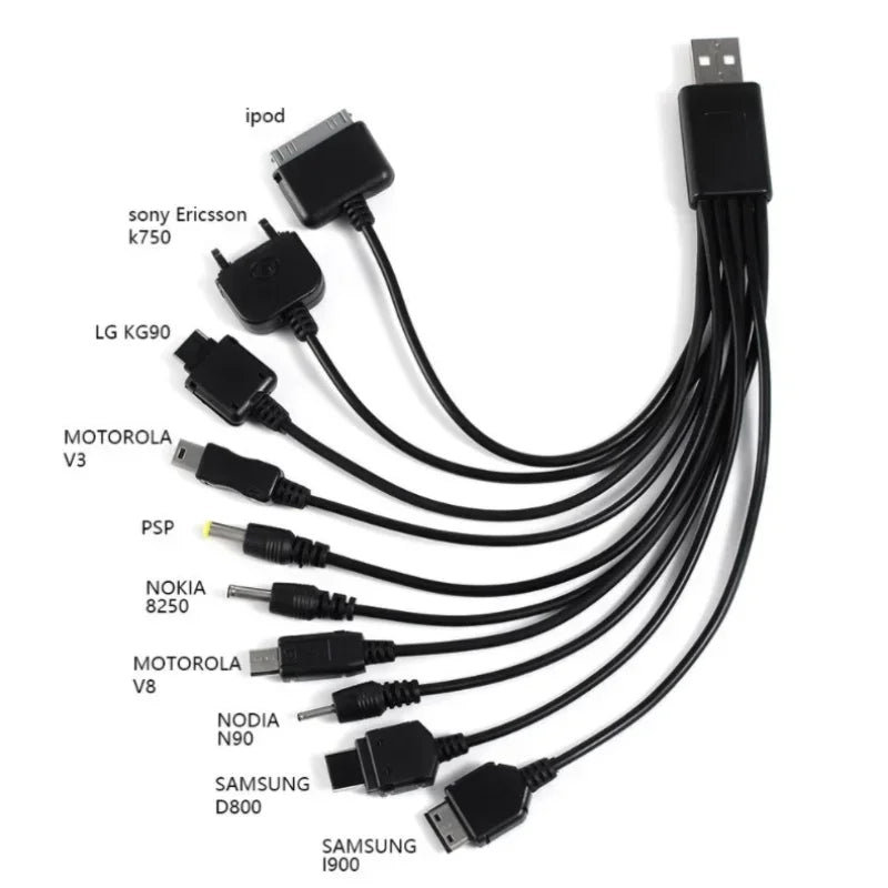 USB 10-in-1 Multi-Head Charging Cable for Mobile Phones Multi-Head USB Cable Qme