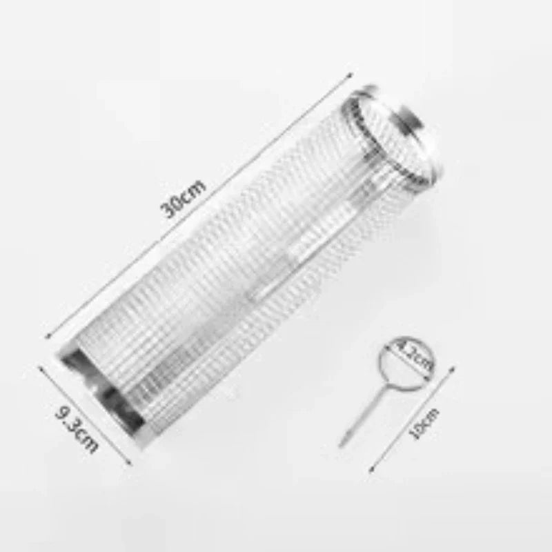 Stainless Steel Cylinder Rolling Grilling Basket | Portable BBQ BBQ Grilling Basket Qme